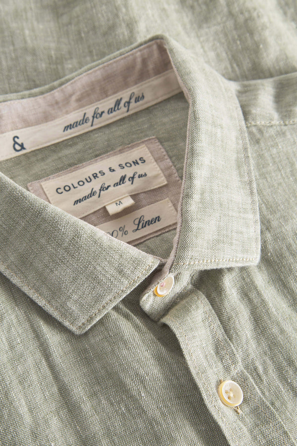 Leinen Kurzarm Hemd olive - Colours and Sons