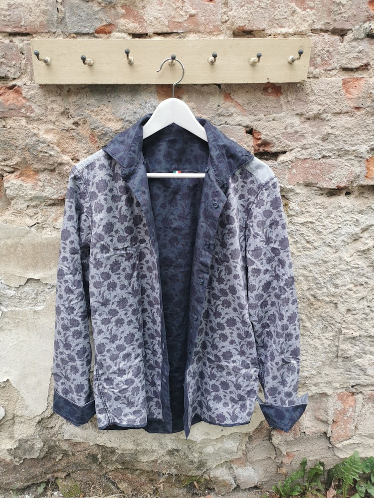 Hemd dunkelblau mit Blumenprint - Fil Noir