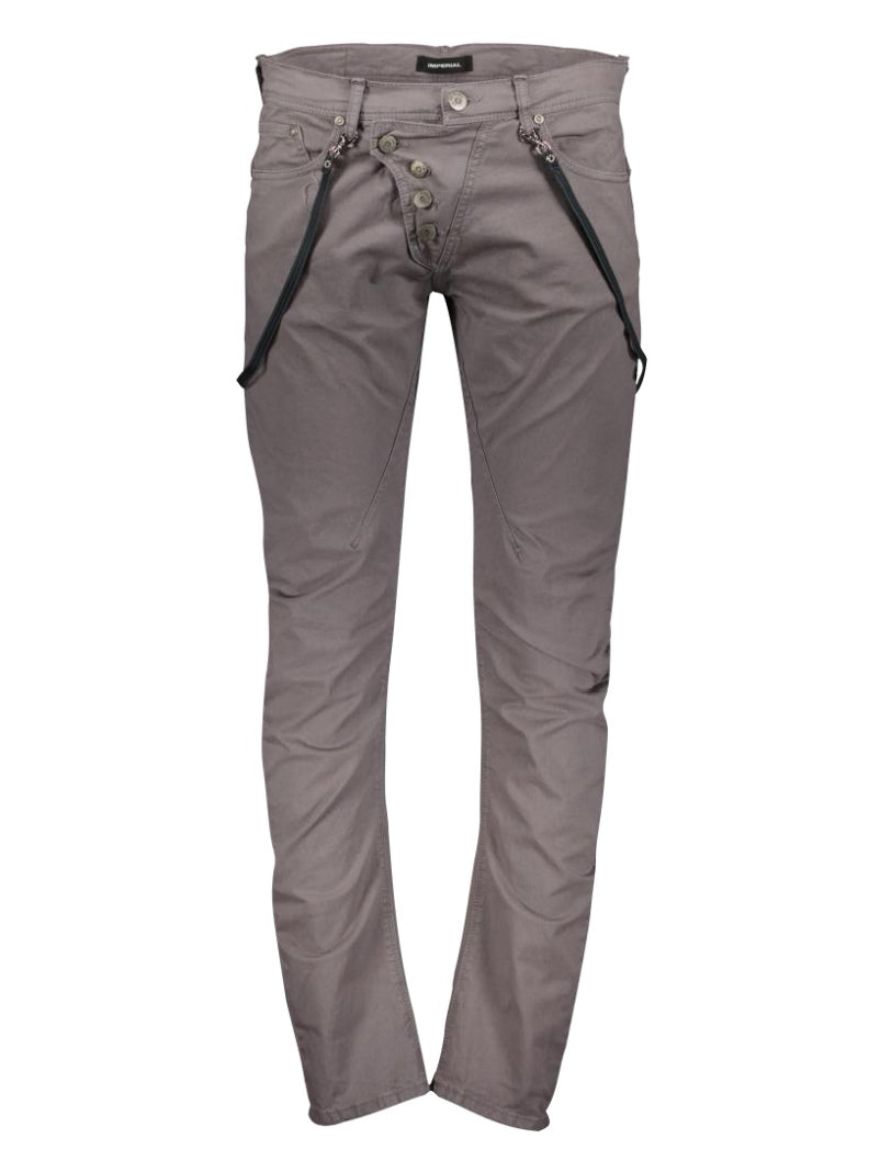 Baumwoll Hose mit diagonaler Knopfleiste grau - Imperial