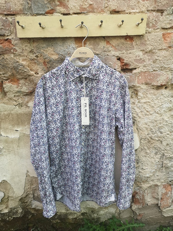 Hemd blau mit floralem Muster  - Fil Noir
